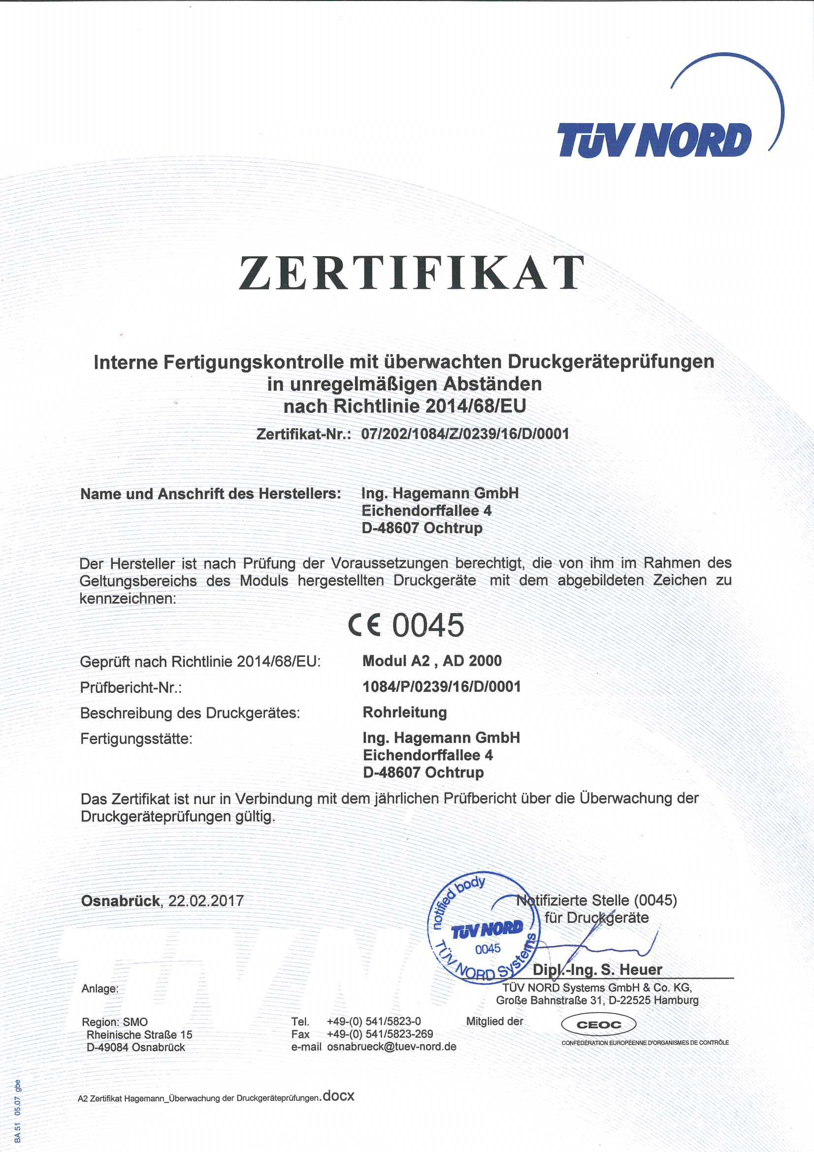 tüv zertifikat hagemann ce kennzeichnung deutschlandweit in nrw im münsterland für sauerstoff argon stickstoff ayetylen wasserstoff